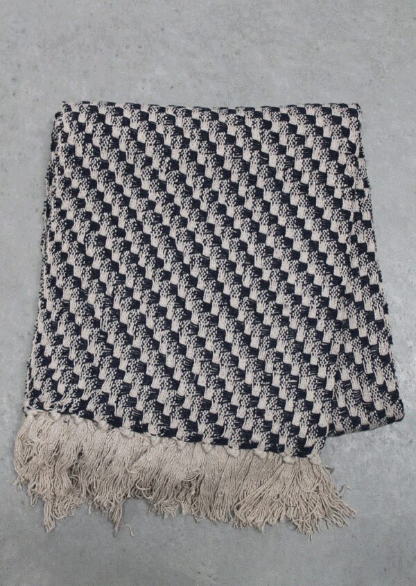 Cotton Throw w/Check - Navy