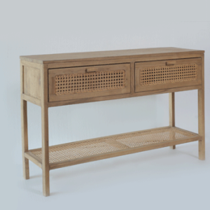 Console 2Drw w/Shelf Rattan Inlay