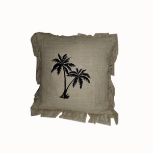 Cotton Cushion Cover w/Fringe & Palm Tree