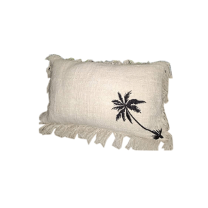 Cotton Cushion Cover w/Fringe & Palm Tree
